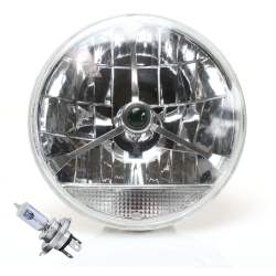 Tri-Bar 7" Inch Lens Assembly w/ H4 bulb and Clear Turn Signal ~ Pair - Part Number: AUTLENB2AB