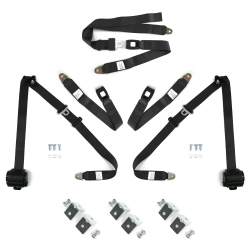 3pt Black Retractable Seat Belts With Middle 2pt Lap Belt Kit For Bench Seat - Part Number: STBSBK3PSBKB