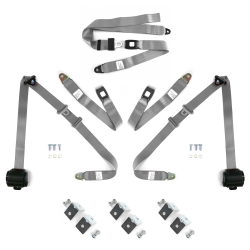 3pt Grey Retractable Seat Belts With Middle 2pt Lap Belt Kit For Bench Seat - Part Number: STBSBK3PSBKGR