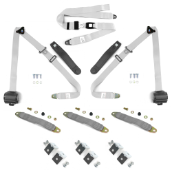 3pt Wht Retractable Front Seat Belts With Middle 2pt Lap Belt Kit For Bench Seat - Part Number: STBSBK3PSBKWT