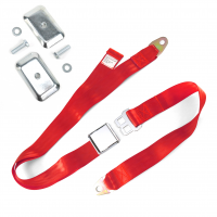 2pt Red Airplane Buckle Lap Seat Belt w/ Flat Plate Hardware