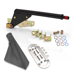 Floor Mount Black Emergency Parking Brake, Grey Boot and Silver Trim Ring - Part Number: ASCEBK01BKKSG