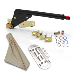 Floor Mount Black Emergency Parking Brake, Tan Boot and Silver Trim Ring - Part Number: ASCEBK01BKKST