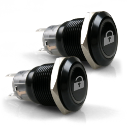 Lock/Unlock Black Billet Button Set - 19mm - Part Number: KICSWLOCK