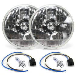 Snake-Eye 7" Inch Lens Assembly with H4 bulb, Plug and Clear Turn Signal ~ Pair - Part Number: AUTLENA2AKS