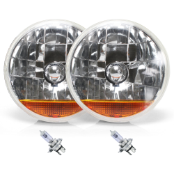 Snake-Eye 7" Inch Halogen Lens Assembly with H4 Bulb & Amber Turn Signal ~ Pair - Part Number: AUTLENA3ABS