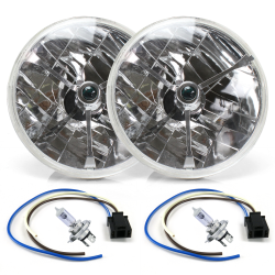 Tri-Bar 7" Inch Halogen Lens Assembly with H4 bulb and Plug ~ Pair - Part Number: AUTLENB1AKS