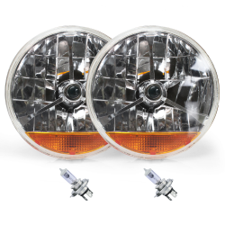 Tri-Bar 7" Inch Halogen Lens Assembly w/ H4 bulb and Amber Turn Signal ~ Pair - Part Number: AUTLENB3ABS