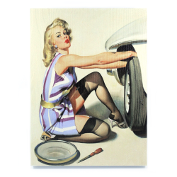Tire Change Pinup Girl Wooden Sign - Part Number: VPAWSIGN02