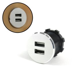 Silver Dash Mount Dual Port USB Charger - Replaces Cigarette Lighter - Part Number: KICUSB01