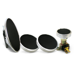 Oval Floor Mount Gas Pedal, Round Brake/Clutch/Dimmer Pad ~  Chromed Billet - Part Number: ASC7AD53