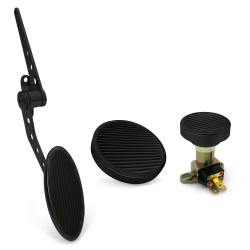 Oval Firewall Mnt Gas Pedal, Round Brake Pad and Dimmer Pad ~  Black Billet - Part Number: ASC7AD5C