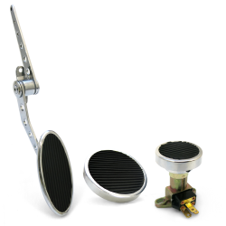 Oval Firewall Mnt Gas Pedal, Round Brake Pad and Dimmer Pad ~  Chromed Billet - Part Number: ASC7AD50