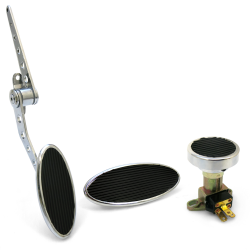 Oval Firewall Mnt Gas Pedal, Lg Oval Brake Pad and Dimmer Pad ~  Chromed Billet - Part Number: ASC7AD4F