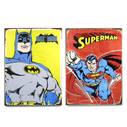 Retro DC Superman & Batman Wooden Sign Man Cave Combo Pack - Part Number: VPAWSIGNB001