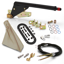 Floor Mnt Black E-Brake Handle~Tan Boot, Black Ring, Cable Kit, GM Clevis' - Part Number: ASC7AE14