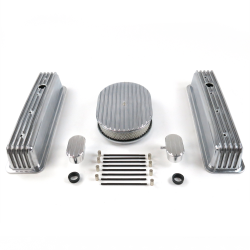 SBC 12” Full Oval/Tall Center Bolt Finned Engine Dress Up kit~w/ Breathers (PCV) - Part Number: VPA7AC1D