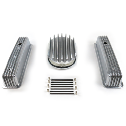SBC 12” Deep Oval/Tall Center bolt Finned Engine Dress Up kit~Holes No Breathers - Part Number: VPA7AC35