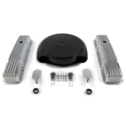 SBC Blk Caddy AC/Short Finned Engine Dress Up kit~w/ Breathers (No PCV) - Part Number: VPA7AC9F