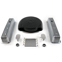 SBC Blk Caddy AC/Tall Center Bolt Finned Engine Dress Up kit~w/ Breathers (PCV) - Part Number: VPA7ACA1