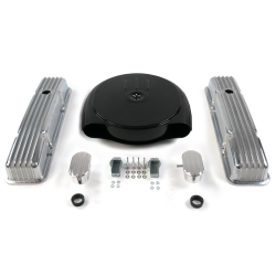 SBC Blk Caddy AC/Short Finned Engine Dress Up kit~w/ Breathers (PCV) - Part Number: VPA7ACA4