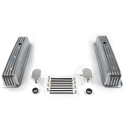 Vintage Center Bolt Finned Valve Covers w/ Breathers (PCV) Small Block Chevy - Part Number: VPA7AC0C