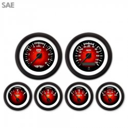 6 Gauge Set w/ emblem - SAE Pulsar Red, Black Modern Needles, Black Trim Rings - Part Number: GAR1100ZEARACCC