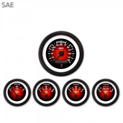 5 Gauge Set - SAE Pulsar Red, Black Modern Needles, Black Trim Rings - Part Number: GAR1100ZEXQACCC