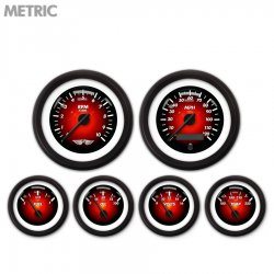 6 Gauge Set w/ emblem Metric Pulsar Red, Black Modern Needles, Black Trim Rings - Part Number: GAR1100ZMARACCC