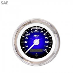 Speedo Gauge - SAE Pulsar Bl, White Modern Needles, Chrome Trim Rings - Part Number: GAR1101ZEXHABCD