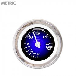 Turbo Gauge - Metric Pulsar Bl, White Modern Needles, Chrome Trim Rings - Part Number: GAR1101ZMXMABCD