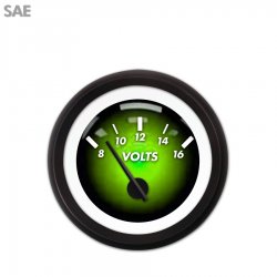 Volt Gauge - SAE Pulsar Gn, Black Modern Needles, Black Trim Rings - Part Number: GAR1102ZEXNACCC