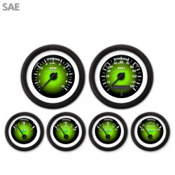 6 Gauge Set - SAE Pulsar Gn, Black Modern Needles, Black Trim Rings - Part Number: GAR1102ZEXRACCC