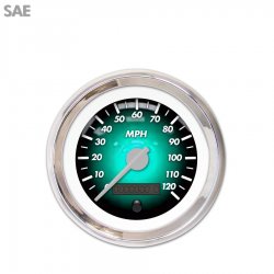Speedo Gauge - SAE Pulsar Aqua, Silver Modern Needles, Chrome Trim Rings - Part Number: GAR1103ZEXHABCB