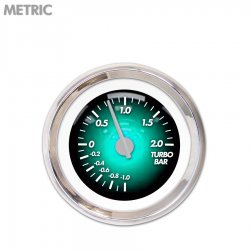 Turbo Gauge - Metric Pulsar Aqua, Silver Modern Needles, Chrome Trim Rings - Part Number: GAR1103ZMXMABCB