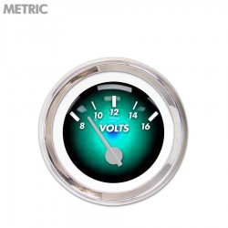 Volt Gauge - Metric Pulsar Aqua, Silver Modern Needles, Chrome Trim Rings - Part Number: GAR1103ZMXNABCB