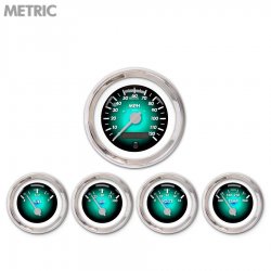 5 Gauge Set - Metric Pulsar Aqua, Silver Modern Needles, Chrome Trim Rings - Part Number: GAR1103ZMXQABCB