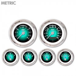 6 Gauge Set - Metric Pulsar Aqua, Silver Modern Needles, Chrome Trim Rings - Part Number: GAR1103ZMXRABCB