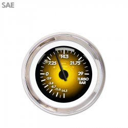 Turbo Gauge - SAE Pulsar Amber, Black Modern Needles, Chrome Trim Rings - Part Number: GAR1104ZEXMABCC