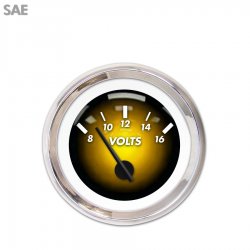 Volt Gauge - SAE Pulsar Amber, Black Modern Needles, Chrome Trim Rings - Part Number: GAR1104ZEXNABCC