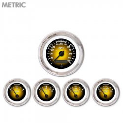 5 Gauge Set - Metric Pulsar Amber, Black Modern Needles, Chrome Trim Rings - Part Number: GAR1104ZMXQABCC