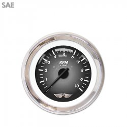 Tachometer Gauge w/ emblem Pulsar Gry, Black Modern Needles, Chrome Trim Rings - Part Number: GAR1105ZEAIABCC
