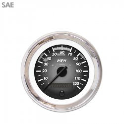 Speedo Gauge - SAE Pulsar Grnay, Black Modern Needles, Chrome Trim Rings - Part Number: GAR1105ZEXHABCC