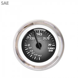 Turbo Gauge - SAE Pulsar Grnay, Black Modern Needles, Chrome Trim Rings - Part Number: GAR1105ZEXMABCC
