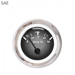Volt Gauge - SAE Pulsar Grnay, Black Modern Needles, Chrome Trim Rings - Part Number: GAR1105ZEXNABCC
