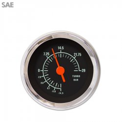 Turbo Gauge - SAE Muscle Black, Org Vintage Needles, Chrome Trim Rings - Part Number: GAR1106ZEXMABAH