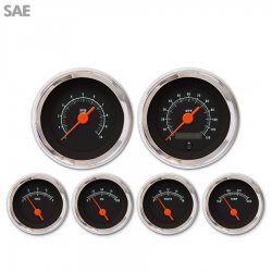 6 Gauge Set - SAE Muscle Black, Org Vintage Needles, Chrome Trim Rings - Part Number: GAR1106ZEXRABAH