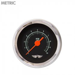Tachometer Gauge w/ emblem Muscle Black, Org Vintage Needles, Chrome Trim Rings - Part Number: GAR1106ZMAIABAH