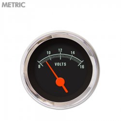 Volt Gauge - Metric Muscle Black, Org Vintage Needles, Chrome Trim Rings - Part Number: GAR1106ZMXNABAH