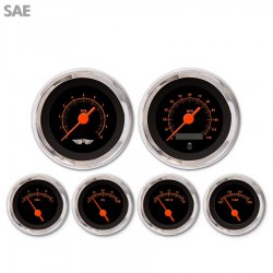 6 Ga. Set w/ emblem SAE Muscle Rd Text, Black, Or Vintage Nedl, Chrom Trm Rings - Part Number: GAR1107ZEARABAH